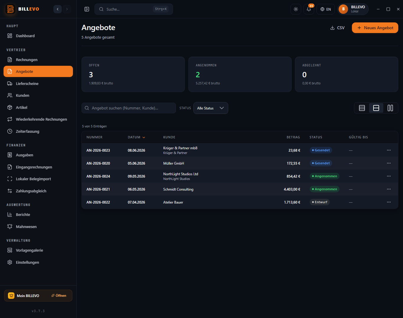 BILLEVO Angebote Screenshot