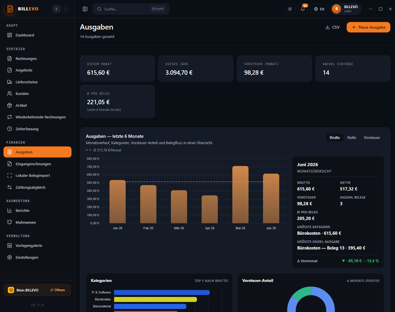 BILLEVO Ausgaben Screenshot
