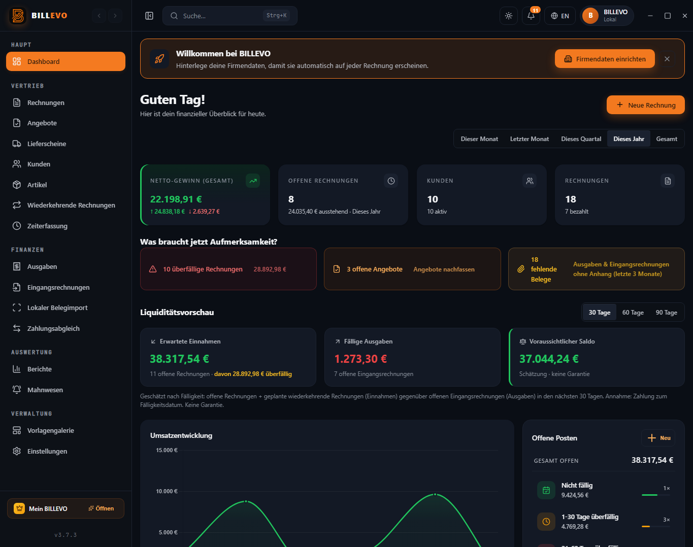 BILLEVO Dashboard Screenshot