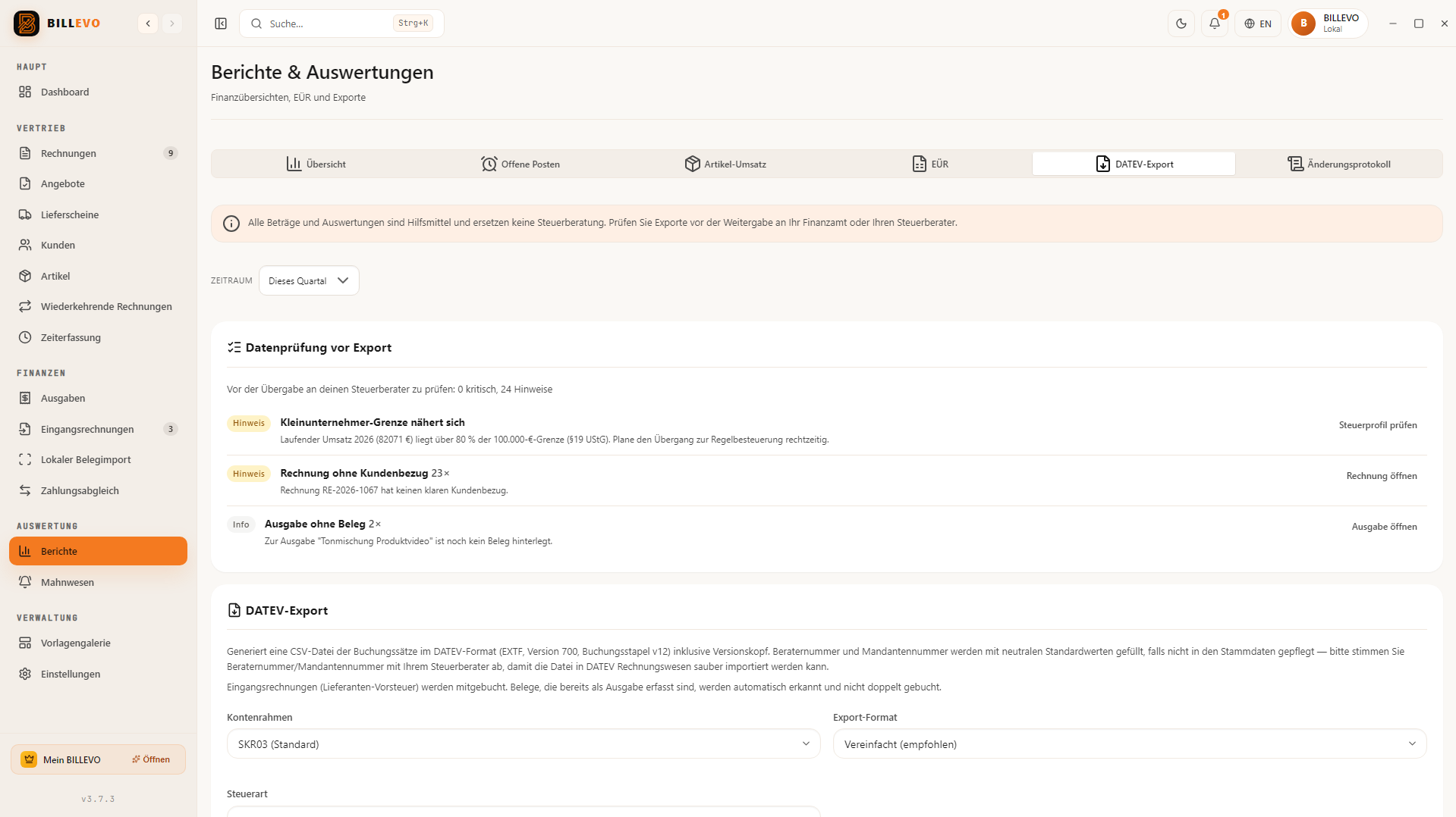 BILLEVO DATEV-Export