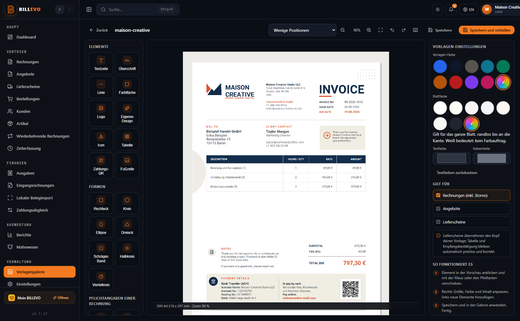 BILLEVO Vorlagengalerie Screenshot