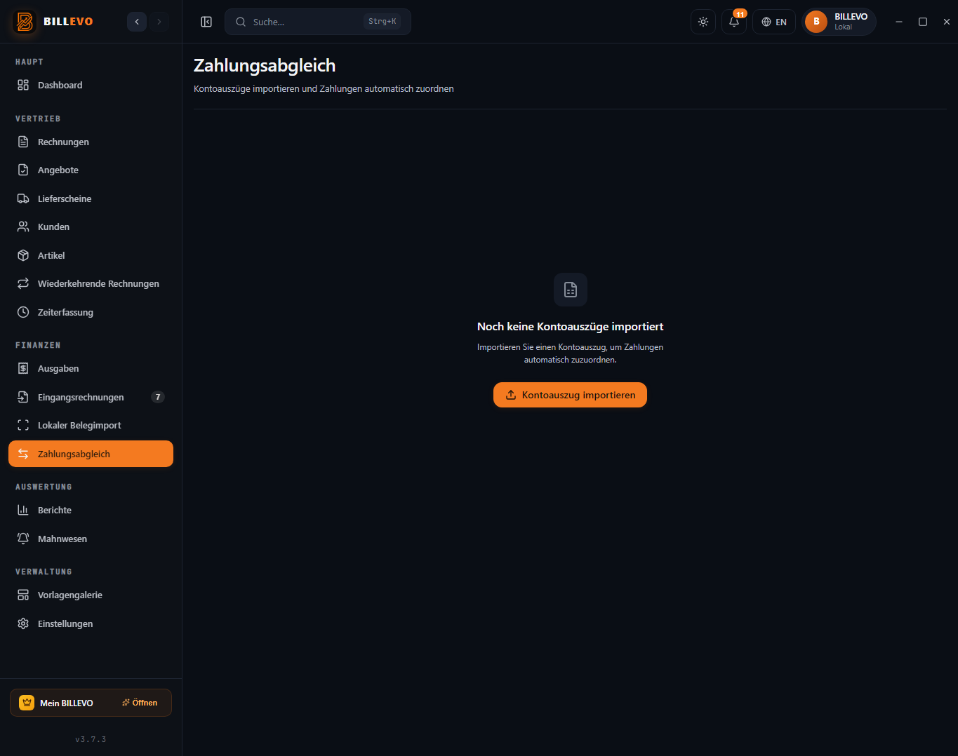 BILLEVO Zahlungsabgleich Screenshot