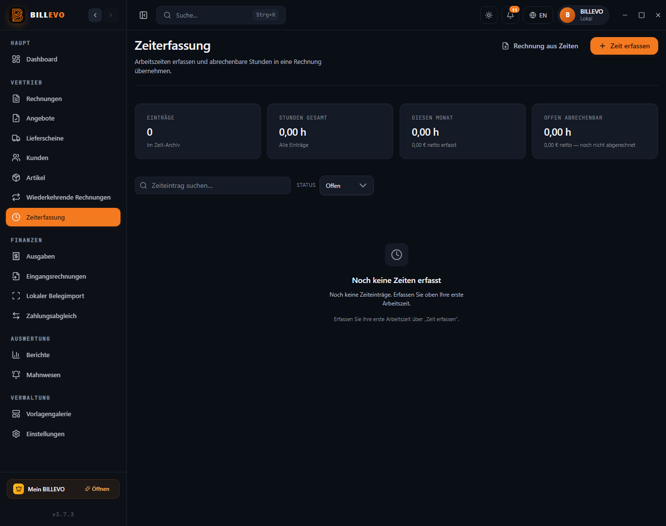 BILLEVO Zeiterfassung Screenshot